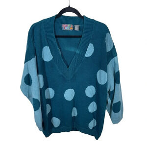 Vintage Paris club oversized sweater polka dot V-neck women’s large art funky